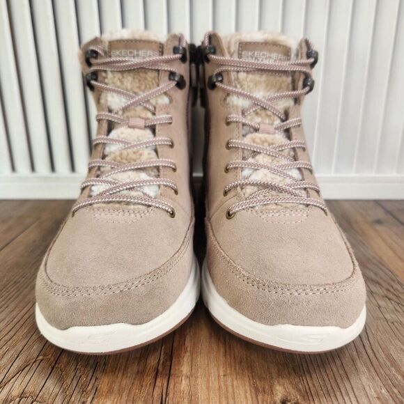 Skechers On-The-Go Glacial Ultra Timber Boots Womens Sz 7 Tan Ankle Suede Plaid - Picture 2 of 10